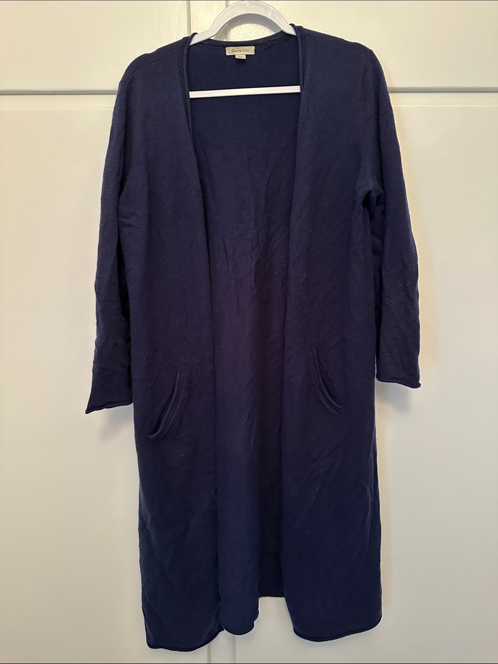 EUC Garnet Hill 100% Cashmere Long Navy Open Front Cardigan